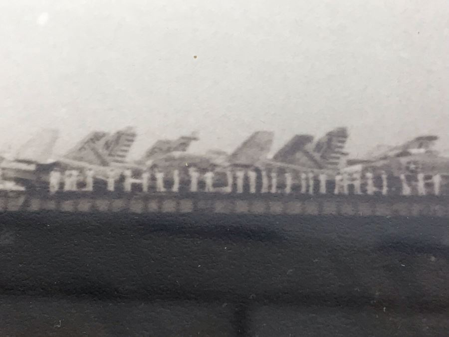 B&W Framed Photograph Of USS Coral Sea 17 July 1972 With Caption 'Gentlemen, We Are Now Passing Under The Golden Gate Bridge' 17'W X 12'H [Photo 14]