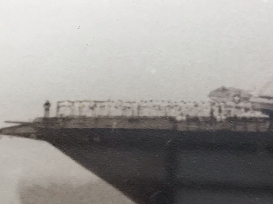 B&W Framed Photograph Of USS Coral Sea 17 July 1972 With Caption 'Gentlemen, We Are Now Passing Under The Golden Gate Bridge' 17'W X 12'H [Photo 13]