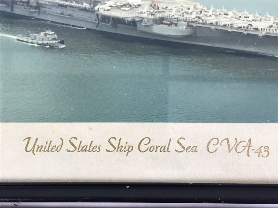 Signed Photograph Of The United States Ship Coral Sea CVA-43 Passing By The USS Arizona Memorial In Pearl Harbor Hawaii Personalized To Bill Harris 14' X 11' [Photo 8]