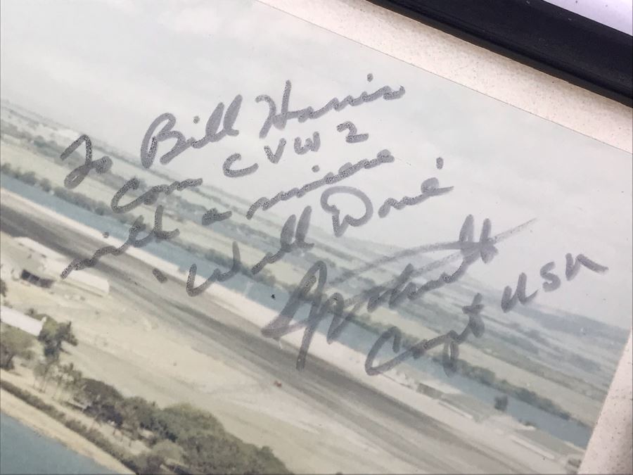 Signed Photograph Of The United States Ship Coral Sea CVA-43 Passing By The USS Arizona Memorial In Pearl Harbor Hawaii Personalized To Bill Harris 14' X 11' [Photo 6]