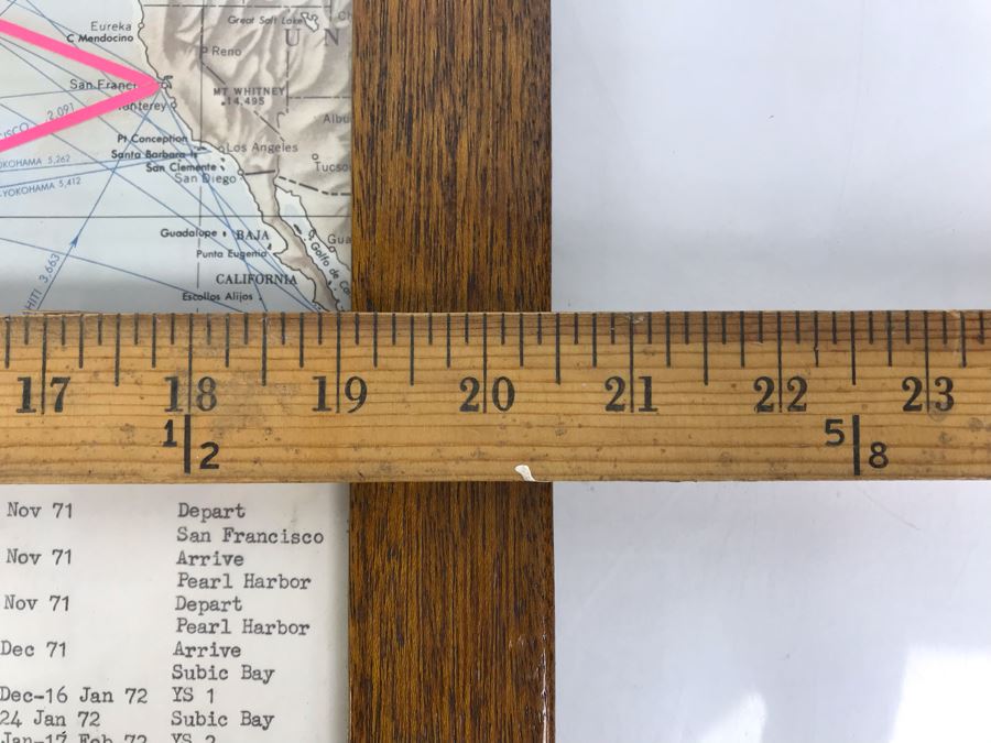 Tour Navigation Map Showing Route Of 1971-1972 Westpac Cruise USS Coral Sea CVA-43 'San Francisco's Own' From Navigation Department Framed In Vintage Oak Frame 20' X 16' [Photo 13]