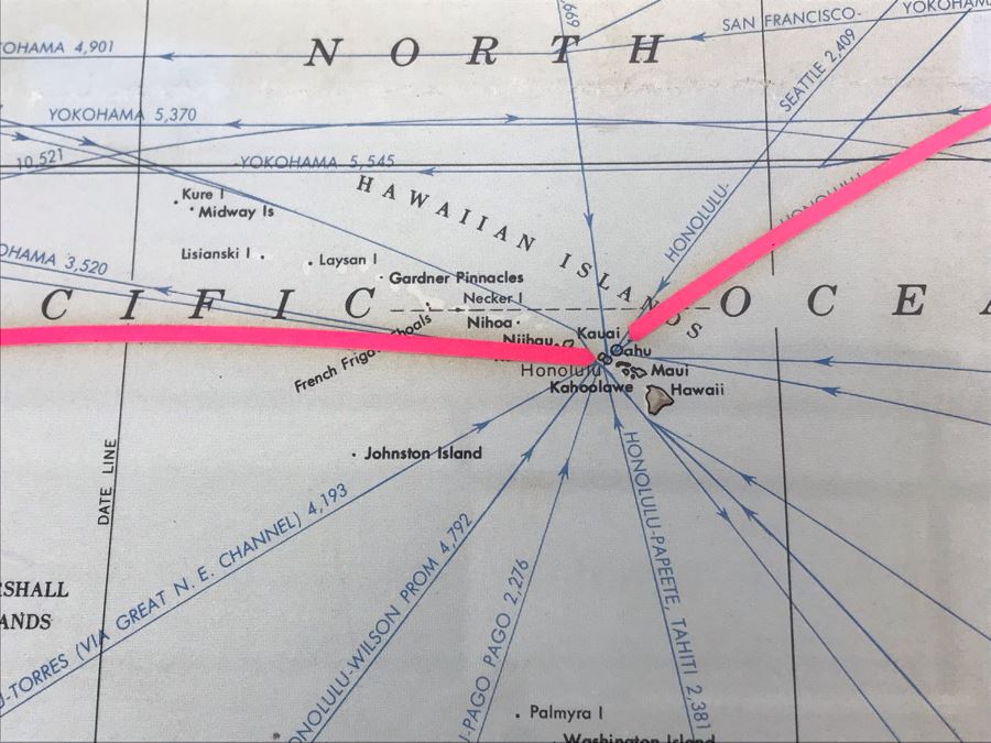 Tour Navigation Map Showing Route Of 1971-1972 Westpac Cruise USS Coral Sea CVA-43 'San Francisco's Own' From Navigation Department Framed In Vintage Oak Frame 20' X 16' [Photo 6]