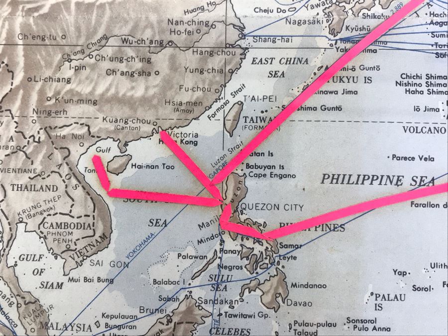 Tour Navigation Map Showing Route Of 1971-1972 Westpac Cruise USS Coral Sea CVA-43 'San Francisco's Own' From Navigation Department Framed In Vintage Oak Frame 20' X 16' [Photo 11]