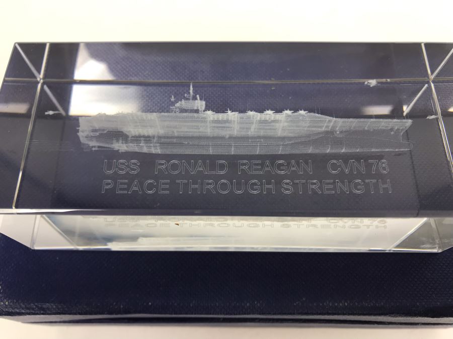 USS Ronald Reagan (CVN 76) Peace Through Strength Crystal 3D Image Of Ship Paperweight With Case [Photo 9]