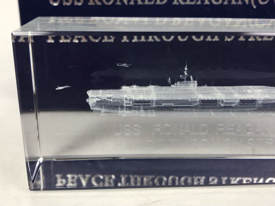 USS Ronald Reagan (CVN 76) Peace Through Strength Crystal 3D Image Of Ship Paperweight With Case [Photo 5]