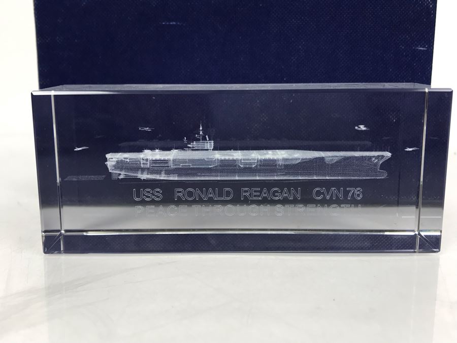 USS Ronald Reagan (CVN 76) Peace Through Strength Crystal 3D Image Of Ship Paperweight With Case [Photo 7]