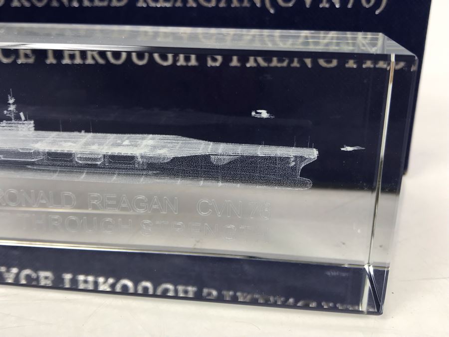 USS Ronald Reagan (CVN 76) Peace Through Strength Crystal 3D Image Of Ship Paperweight With Case [Photo 6]