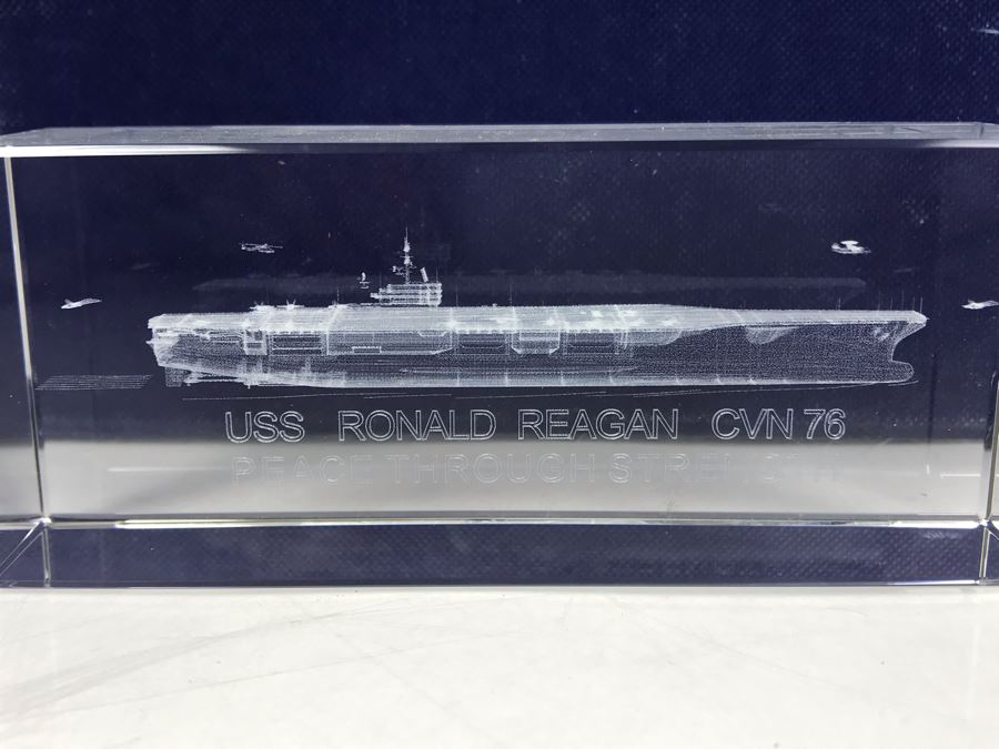 USS Ronald Reagan (CVN 76) Peace Through Strength Crystal 3D Image Of Ship Paperweight With Case [Photo 8]