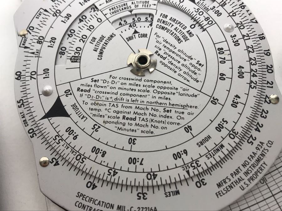 Pair Of Vintage Air Navigation Computers From William H. Harris, RADM, USN (Ret.): Felsenthal Instruments Co FAA-161 (Computer, Pilot's Navigation And Fuel Management) And FAA-93A (Computer, Air Navigation, Dead Reckoning) [Photo 8]
