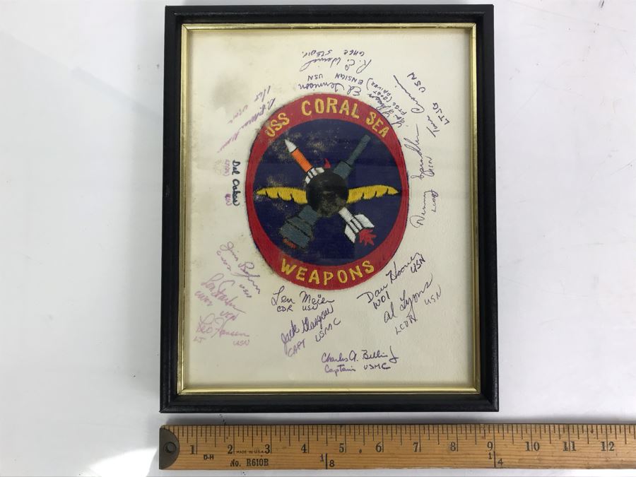 USS Coral Sea Weapons Patch Framed With Over 15 Signatures 9' X 11' [Photo 1]