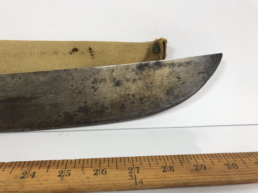 Vintage 1944 WWII Era U.S.N. Legitimus Collins & Co 26' Blade Machete Knife With MK-1 Canvas Sheath Scabbard Inscribed With WHH From William H. Harris, RADM, USN (Ret.) [Photo 8]