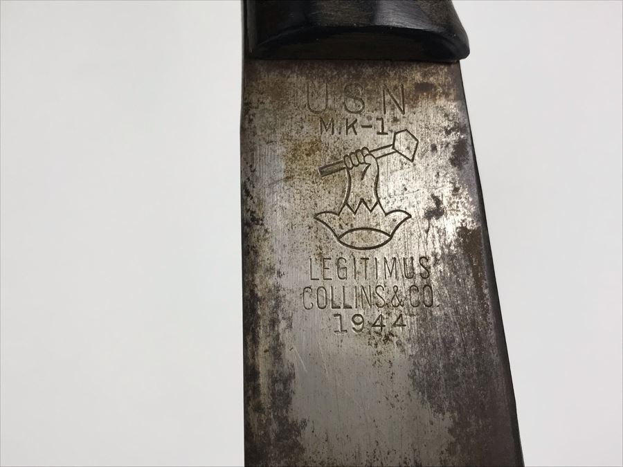 Vintage 1944 WWII Era U.S.N. Legitimus Collins & Co 26' Blade Machete Knife With MK-1 Canvas Sheath Scabbard Inscribed With WHH From William H. Harris, RADM, USN (Ret.) [Photo 12]