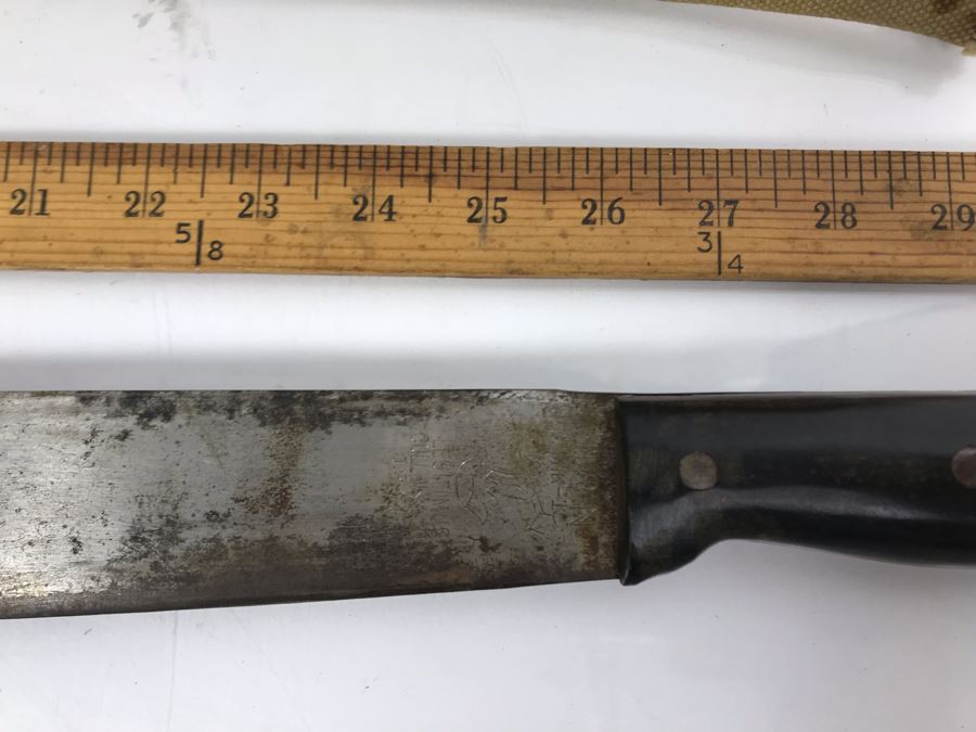 Vintage 1944 WWII Era U.S.N. Legitimus Collins & Co 26' Blade Machete Knife With MK-1 Canvas Sheath Scabbard Inscribed With WHH From William H. Harris, RADM, USN (Ret.) [Photo 14]