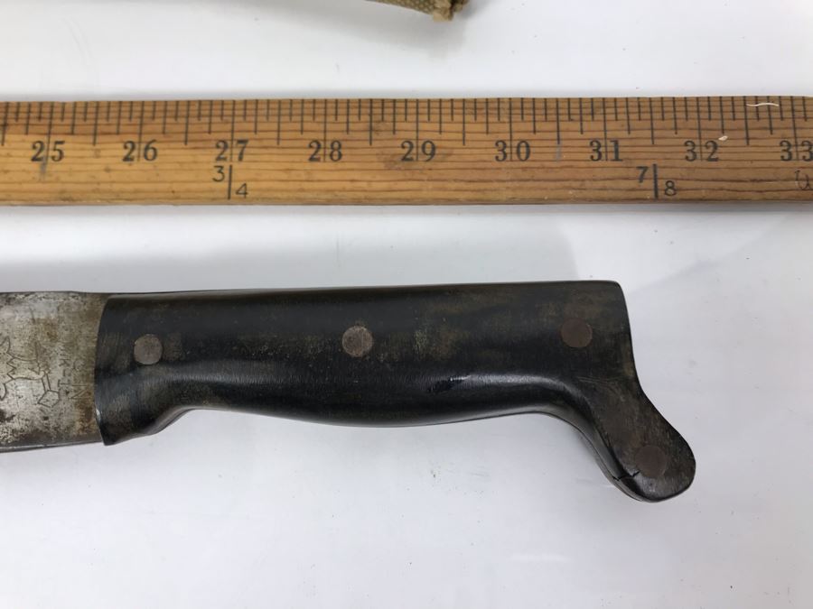 Vintage 1944 WWII Era U.S.N. Legitimus Collins & Co 26' Blade Machete Knife With MK-1 Canvas Sheath Scabbard Inscribed With WHH From William H. Harris, RADM, USN (Ret.) [Photo 15]