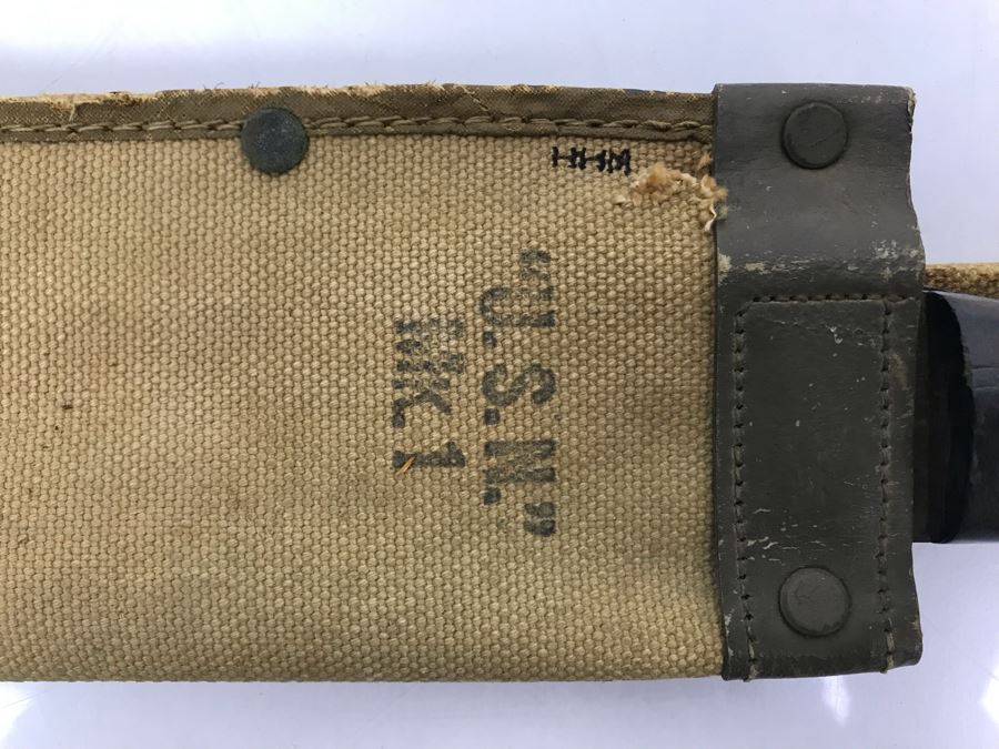 Vintage 1944 WWII Era U.S.N. Legitimus Collins & Co 26' Blade Machete Knife With MK-1 Canvas Sheath Scabbard Inscribed With WHH From William H. Harris, RADM, USN (Ret.) [Photo 16]