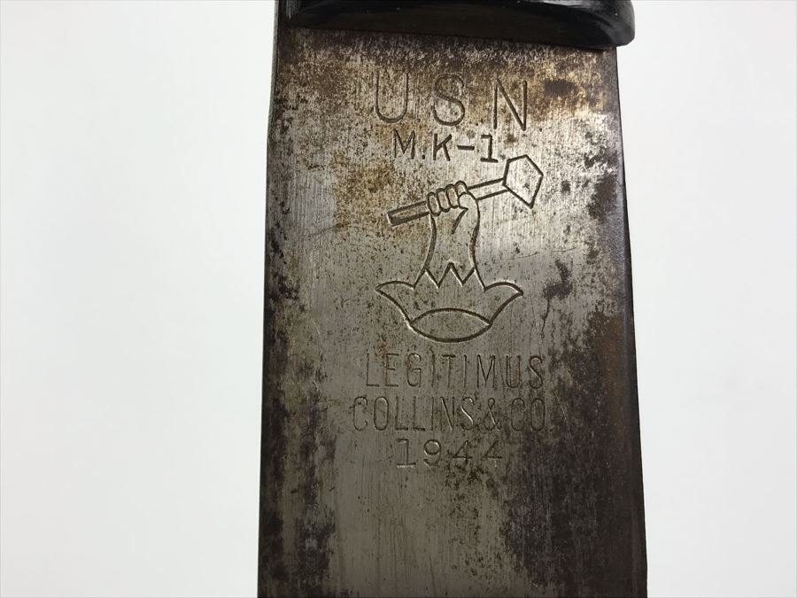 Vintage 1944 WWII Era U.S.N. Legitimus Collins & Co 26' Blade Machete Knife With MK-1 Canvas Sheath Scabbard Inscribed With WHH From William H. Harris, RADM, USN (Ret.) [Photo 11]