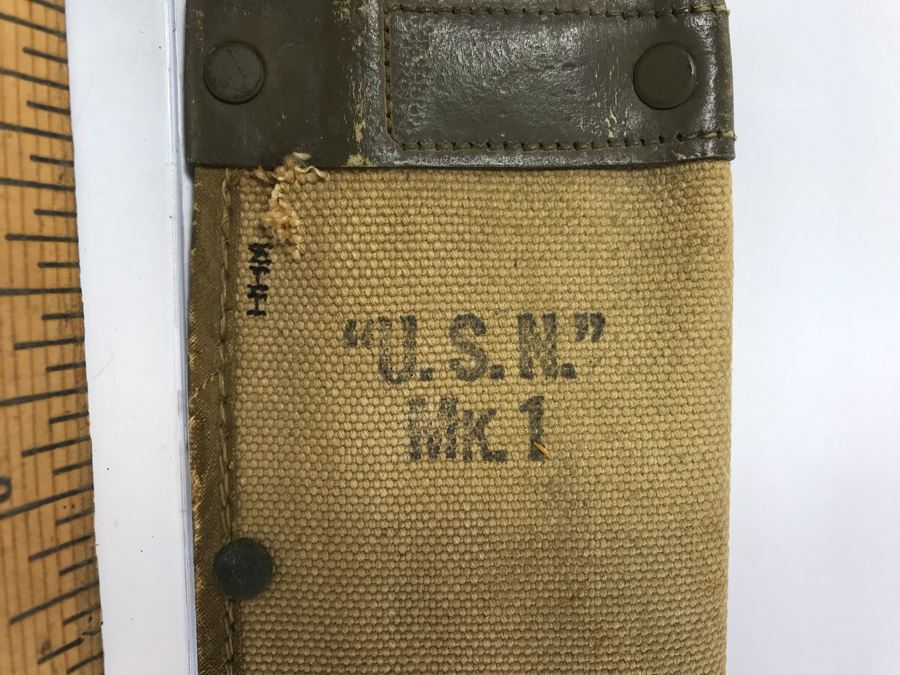Vintage 1944 WWII Era U.S.N. Legitimus Collins & Co 26' Blade Machete Knife With MK-1 Canvas Sheath Scabbard Inscribed With WHH From William H. Harris, RADM, USN (Ret.) [Photo 3]