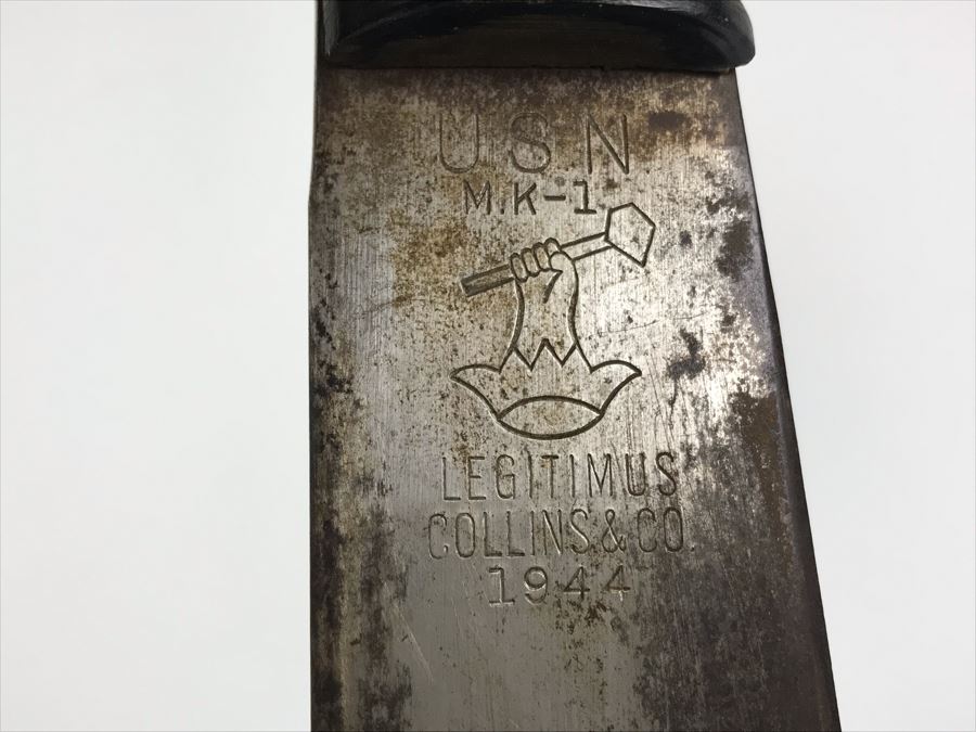 Vintage 1944 WWII Era U.S.N. Legitimus Collins & Co 26' Blade Machete Knife With MK-1 Canvas Sheath Scabbard Inscribed With WHH From William H. Harris, RADM, USN (Ret.) [Photo 2]