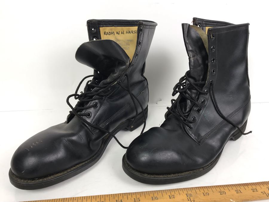 Vintage 1975 USN Pilot Boots Inscribed RADM W. H. Harris Addison Shoe Company Size 11