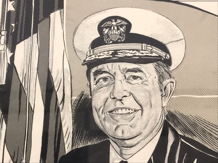 Original Signed Mario Demarco, Cartoonist, Illustrator Pen And Ink Drawing Of William H. Harris, RADM, USN (Ret.) Depicting Career In Cartoonist Format 19' X 15' [Photo 14]