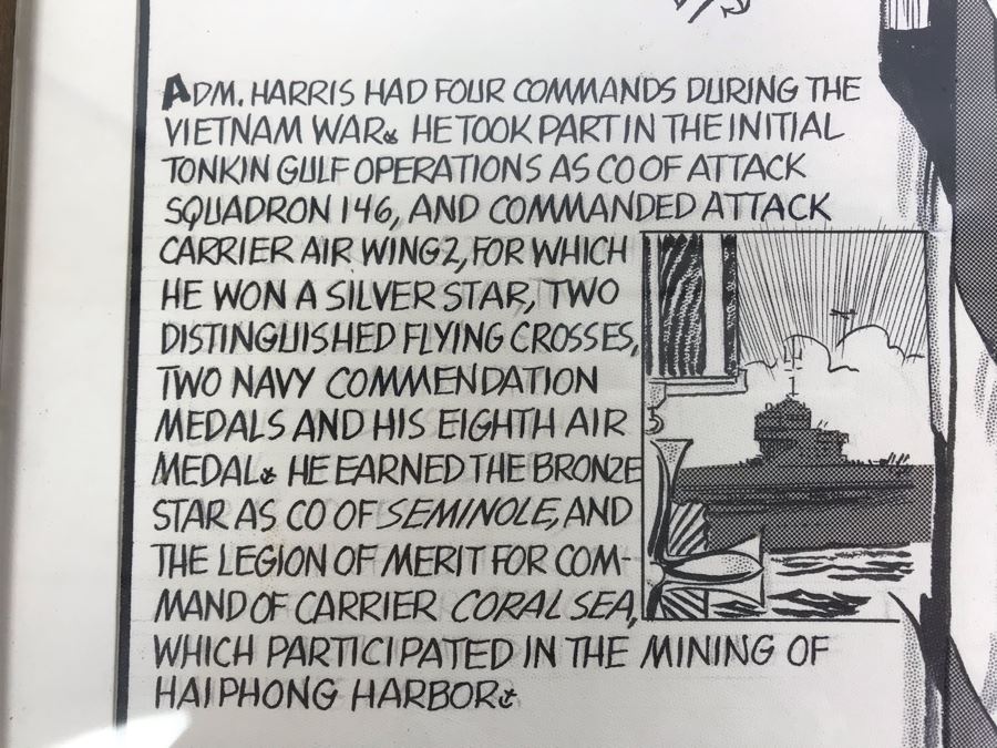Original Signed Mario Demarco, Cartoonist, Illustrator Pen And Ink Drawing Of William H. Harris, RADM, USN (Ret.) Depicting Career In Cartoonist Format 19' X 15' [Photo 9]