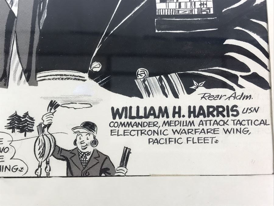 Original Signed Mario Demarco, Cartoonist, Illustrator Pen And Ink Drawing Of William H. Harris, RADM, USN (Ret.) Depicting Career In Cartoonist Format 19' X 15' [Photo 12]