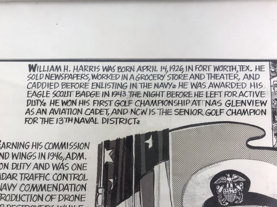 Original Signed Mario Demarco, Cartoonist, Illustrator Pen And Ink Drawing Of William H. Harris, RADM, USN (Ret.) Depicting Career In Cartoonist Format 19' X 15' [Photo 7]