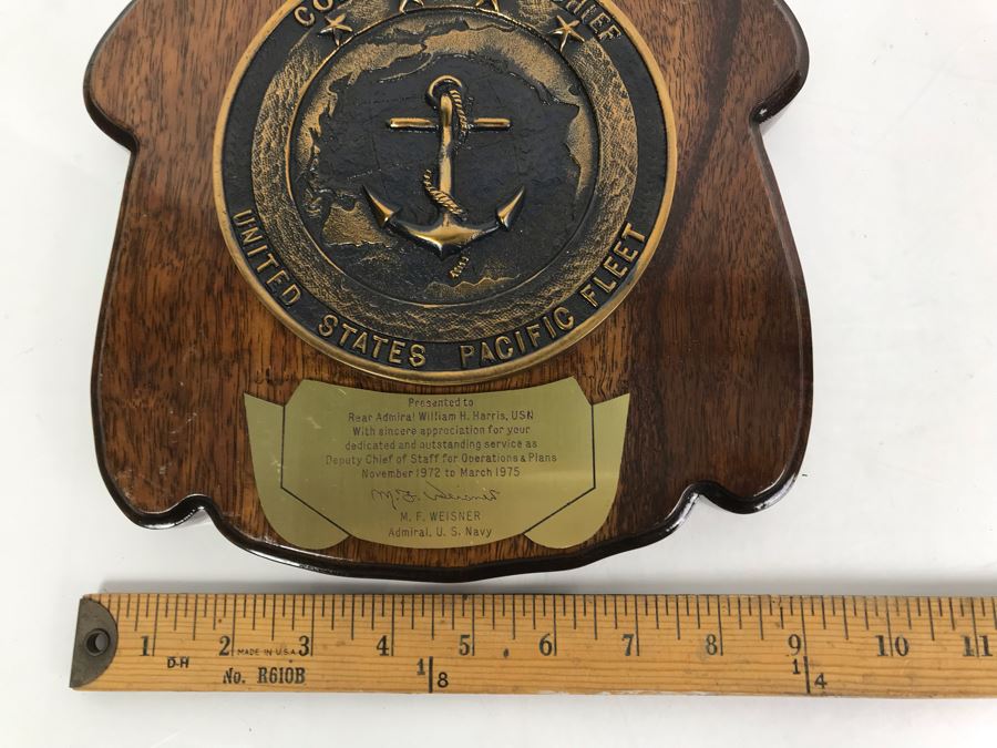 Wall Plaque Presented To Rear Admiral William H. Harris, USN For Outstanding Service As Deputy Chief Of Staff For Operations & Plans 1972-1975 Commander In Chief United States Pacific Fleet 10' X 10' [Photo 8]