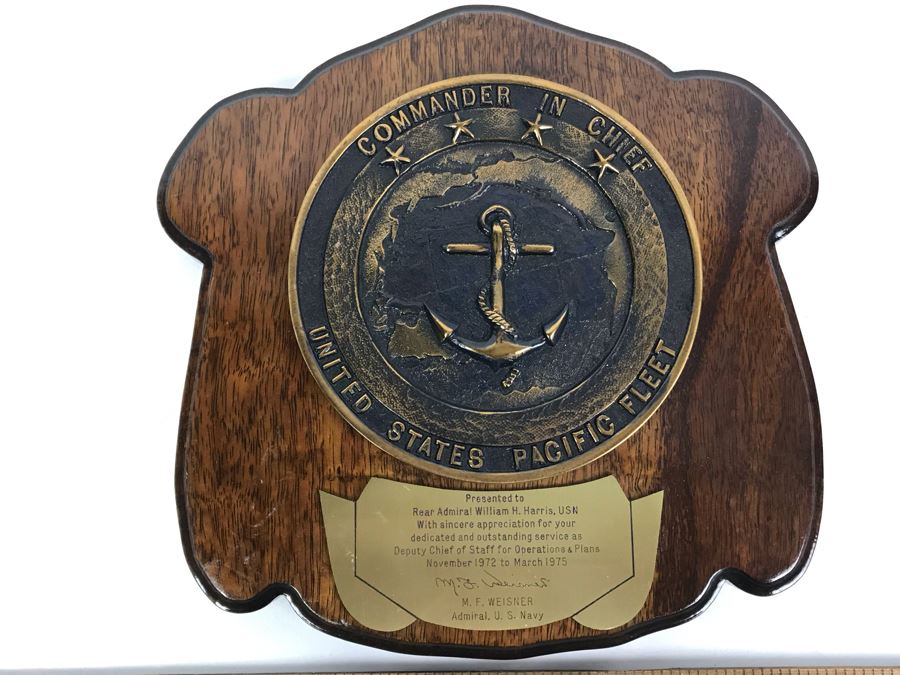 Wall Plaque Presented To Rear Admiral William H. Harris, USN For Outstanding Service As Deputy Chief Of Staff For Operations & Plans 1972-1975 Commander In Chief United States Pacific Fleet 10' X 10' [Photo 1]