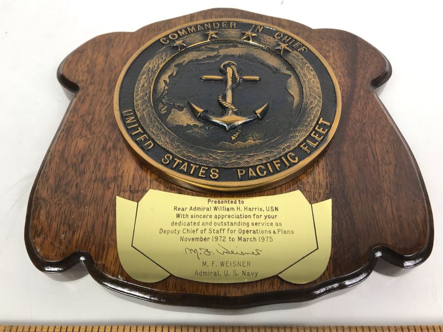 Wall Plaque Presented To Rear Admiral William H. Harris, USN For Outstanding Service As Deputy Chief Of Staff For Operations & Plans 1972-1975 Commander In Chief United States Pacific Fleet 10' X 10' [Photo 5]
