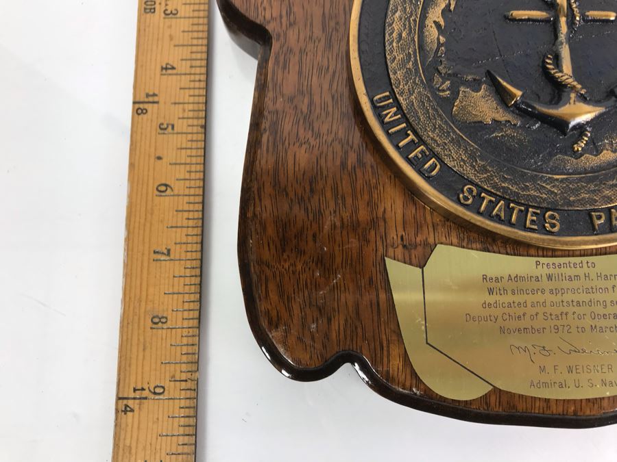 Wall Plaque Presented To Rear Admiral William H. Harris, USN For Outstanding Service As Deputy Chief Of Staff For Operations & Plans 1972-1975 Commander In Chief United States Pacific Fleet 10' X 10' [Photo 9]