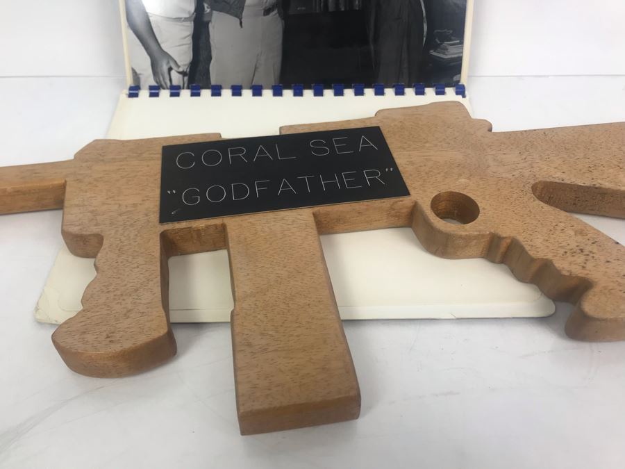 Carved Wooden Gun With Inscription 'Coral Sea Godfather' And Photograph Book Titled 'To The Coral Sea Godfather From The Coral Sea Family' Recognizing William H. Harris, RADM, USN (Ret.) [Photo 3]