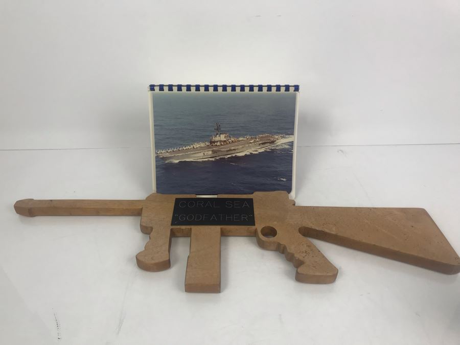 Carved Wooden Gun With Inscription 'Coral Sea Godfather' And Photograph Book Titled 'To The Coral Sea Godfather From The Coral Sea Family' Recognizing William H. Harris, RADM, USN (Ret.) [Photo 11]