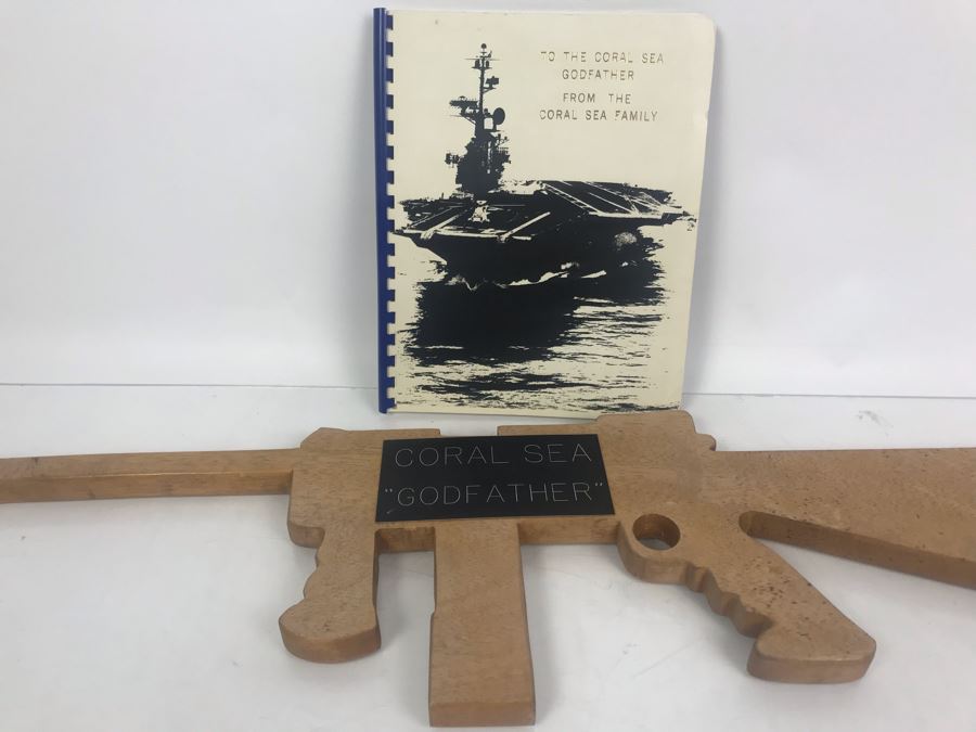 Carved Wooden Gun With Inscription 'Coral Sea Godfather' And Photograph Book Titled 'To The Coral Sea Godfather From The Coral Sea Family' Recognizing William H. Harris, RADM, USN (Ret.) [Photo 8]