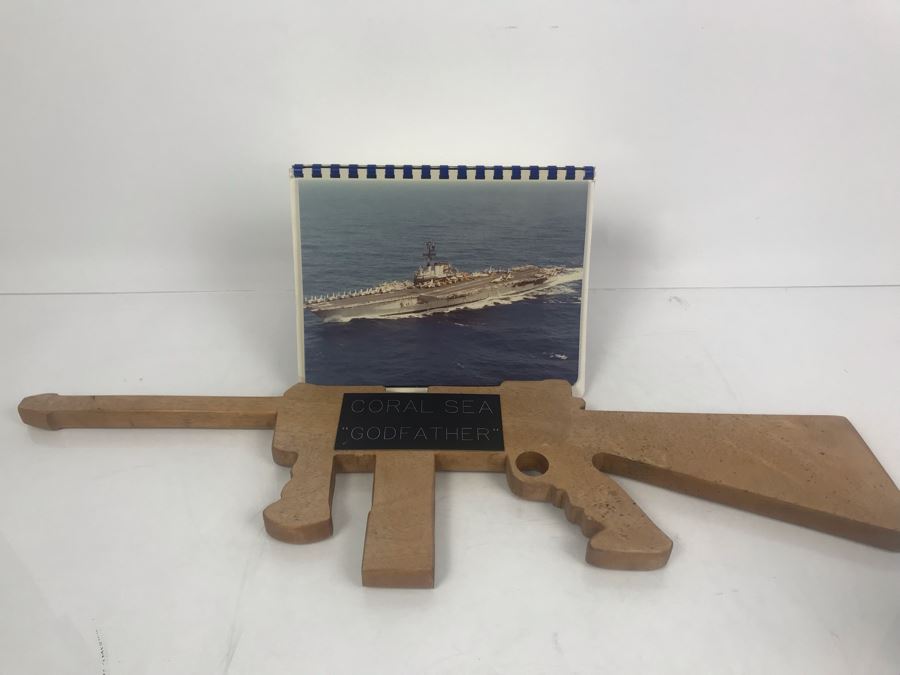 Carved Wooden Gun With Inscription 'Coral Sea Godfather' And Photograph Book Titled 'To The Coral Sea Godfather From The Coral Sea Family' Recognizing William H. Harris, RADM, USN (Ret.) [Photo 10]