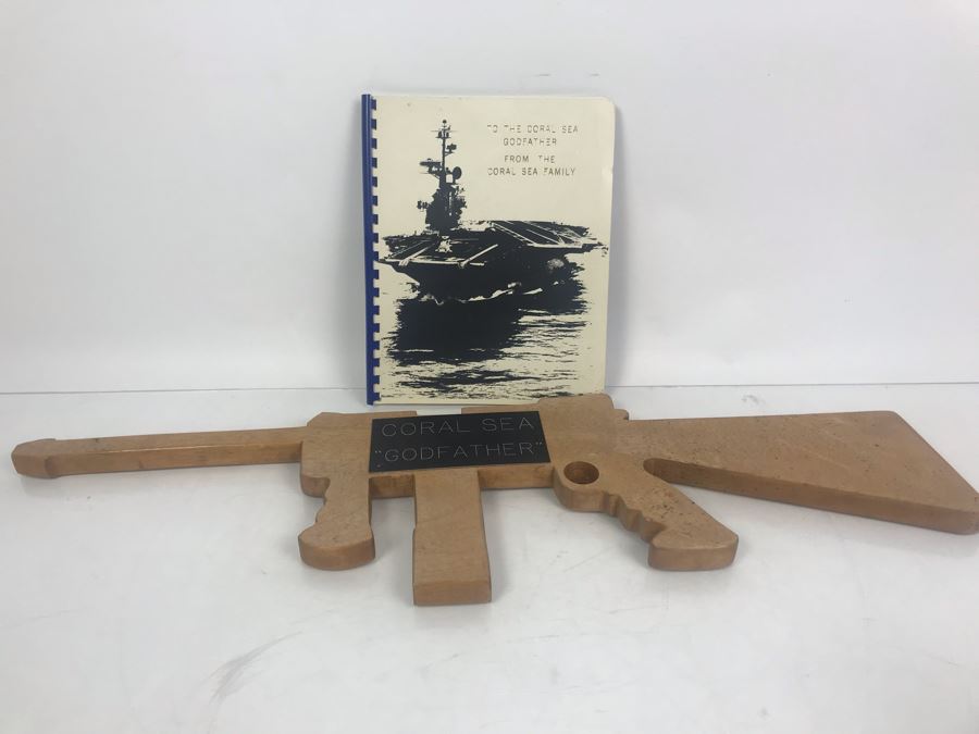 Carved Wooden Gun With Inscription 'Coral Sea Godfather' And Photograph Book Titled 'To The Coral Sea Godfather From The Coral Sea Family' Recognizing William H. Harris, RADM, USN (Ret.) [Photo 7]