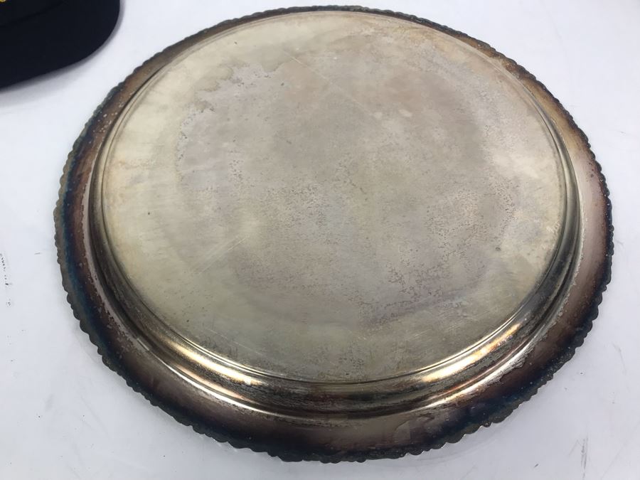 Hecworth Silverplate Serving Tray Inscribed 'From Wardroom Officers USS Coral Sea CVA-43 To Commander W.H. Harris, USN Commander Carrier Air Wing Two 3/'66 - 2/'67' 16'R And VIP USS Coral Sea Hat [Photo 11]