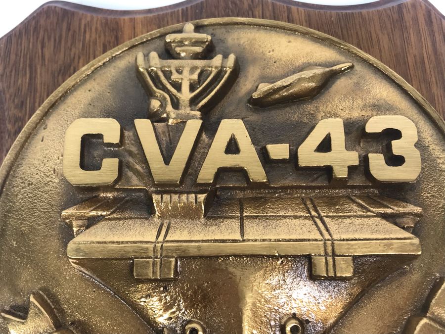 Very Heavy Relief Brass Plaque On Wood Coral Sea CVA-43 Inscribed Capt W.H. Harris, USN Commanding Officer 7 Sept 71 - 2 Nov 72 12'H [Photo 9]