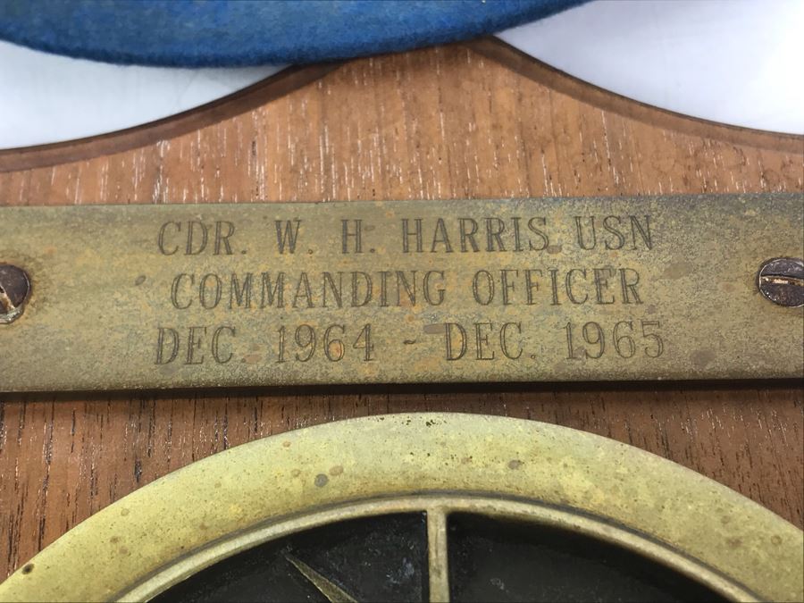 Brass Plaque On Wood VA 146 Strike Fighter Squadron 146 Inscribed Cdr. W. H. Harris, USN Commanding Officer Dec 1964 - Dec 1965 And Blue Diamonds VA-146 Hat [Photo 6]