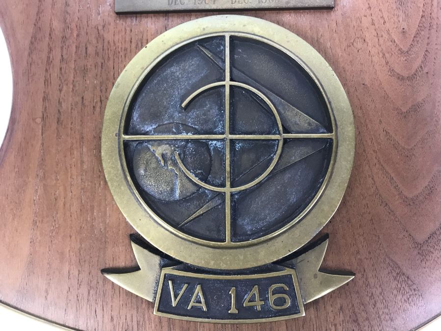 Brass Plaque On Wood VA 146 Strike Fighter Squadron 146 Inscribed Cdr. W. H. Harris, USN Commanding Officer Dec 1964 - Dec 1965 And Blue Diamonds VA-146 Hat [Photo 3]