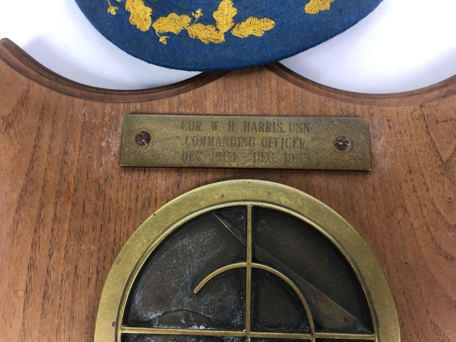 Brass Plaque On Wood VA 146 Strike Fighter Squadron 146 Inscribed Cdr. W. H. Harris, USN Commanding Officer Dec 1964 - Dec 1965 And Blue Diamonds VA-146 Hat [Photo 5]
