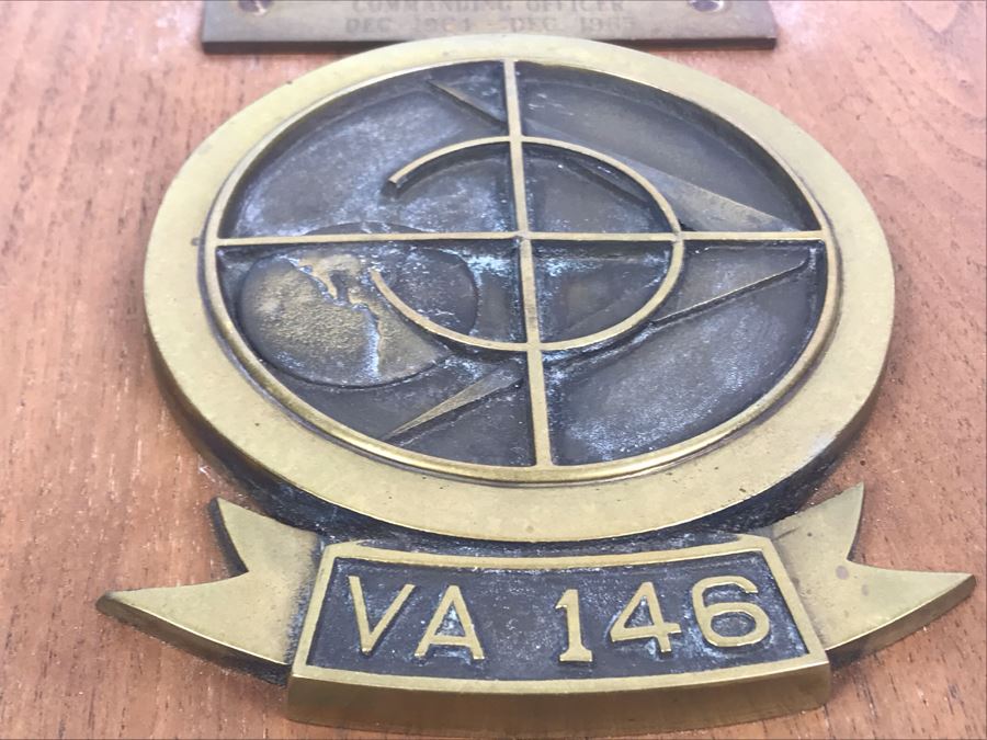 Brass Plaque On Wood VA 146 Strike Fighter Squadron 146 Inscribed Cdr. W. H. Harris, USN Commanding Officer Dec 1964 - Dec 1965 And Blue Diamonds VA-146 Hat [Photo 7]