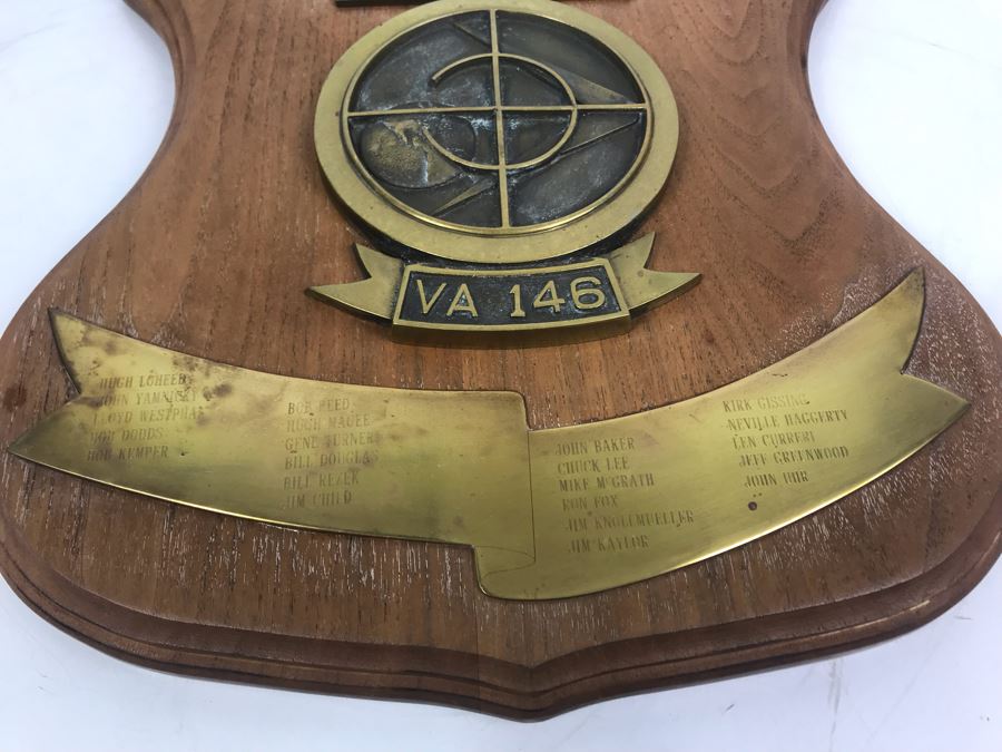 Brass Plaque On Wood VA 146 Strike Fighter Squadron 146 Inscribed Cdr. W. H. Harris, USN Commanding Officer Dec 1964 - Dec 1965 And Blue Diamonds VA-146 Hat [Photo 8]
