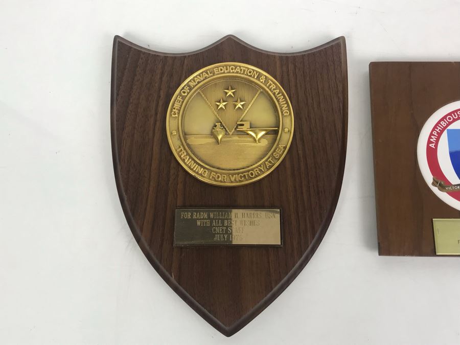 Pair Of Plaques Presented To William 'Bill' H. Harris, RADM, USN (Ret.): Amphibious Squadron Nine 1970 And Chief Of Naval Education & Training 1978 [Photo 2]