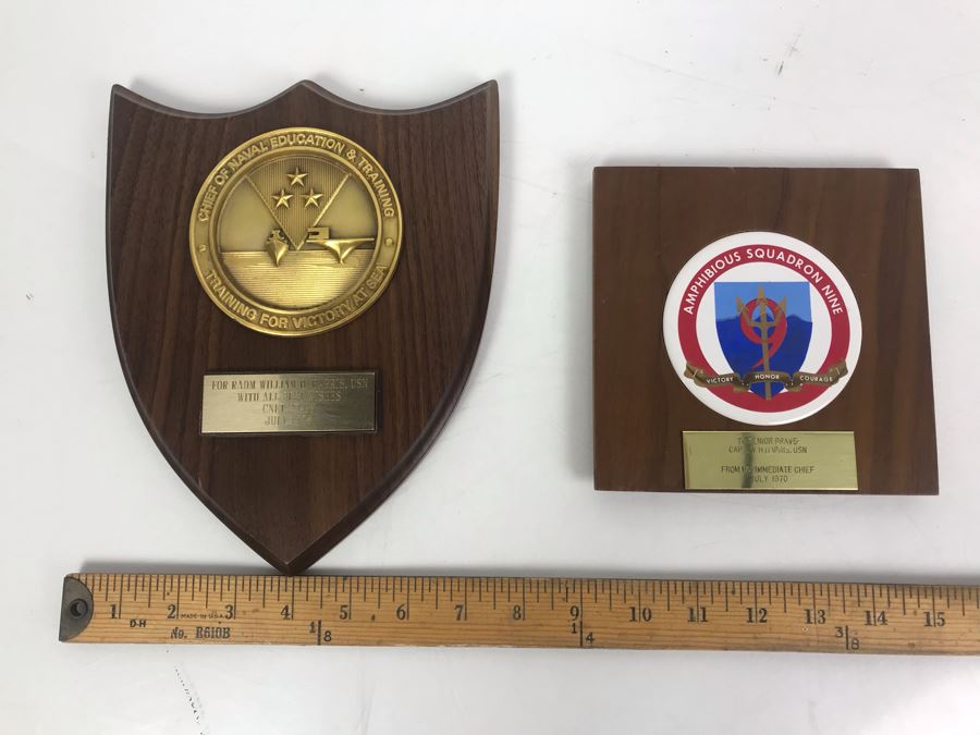 Pair Of Plaques Presented To William 'Bill' H. Harris, RADM, USN (Ret.): Amphibious Squadron Nine 1970 And Chief Of Naval Education & Training 1978 [Photo 10]