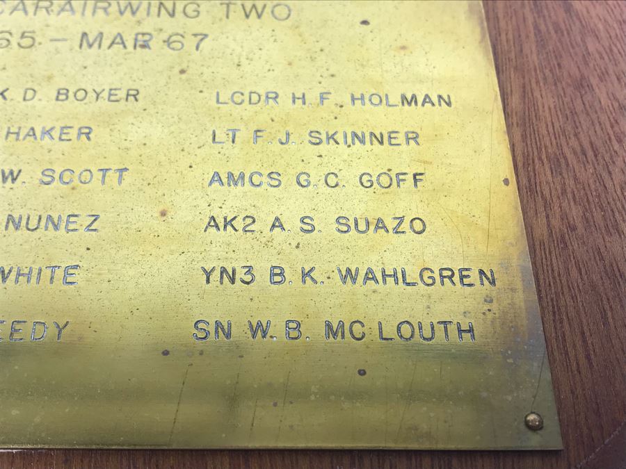 Air Wing Two Relief Brass On Wood Plaque Presented To Cdr William 'Bill' H. Harris COMATK CARAIRWING TWO Dec 65 - Mar 67 Early Vietnam War [Photo 13]