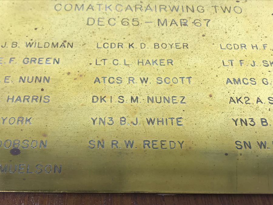 Air Wing Two Relief Brass On Wood Plaque Presented To Cdr William 'Bill' H. Harris COMATK CARAIRWING TWO Dec 65 - Mar 67 Early Vietnam War [Photo 12]