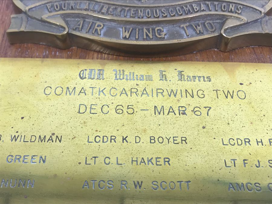 Air Wing Two Relief Brass On Wood Plaque Presented To Cdr William 'Bill' H. Harris COMATK CARAIRWING TWO Dec 65 - Mar 67 Early Vietnam War [Photo 9]
