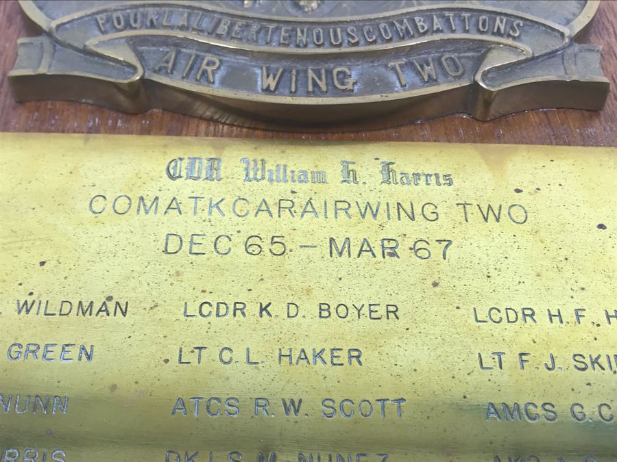 Air Wing Two Relief Brass On Wood Plaque Presented To Cdr William 'Bill' H. Harris COMATK CARAIRWING TWO Dec 65 - Mar 67 Early Vietnam War [Photo 10]
