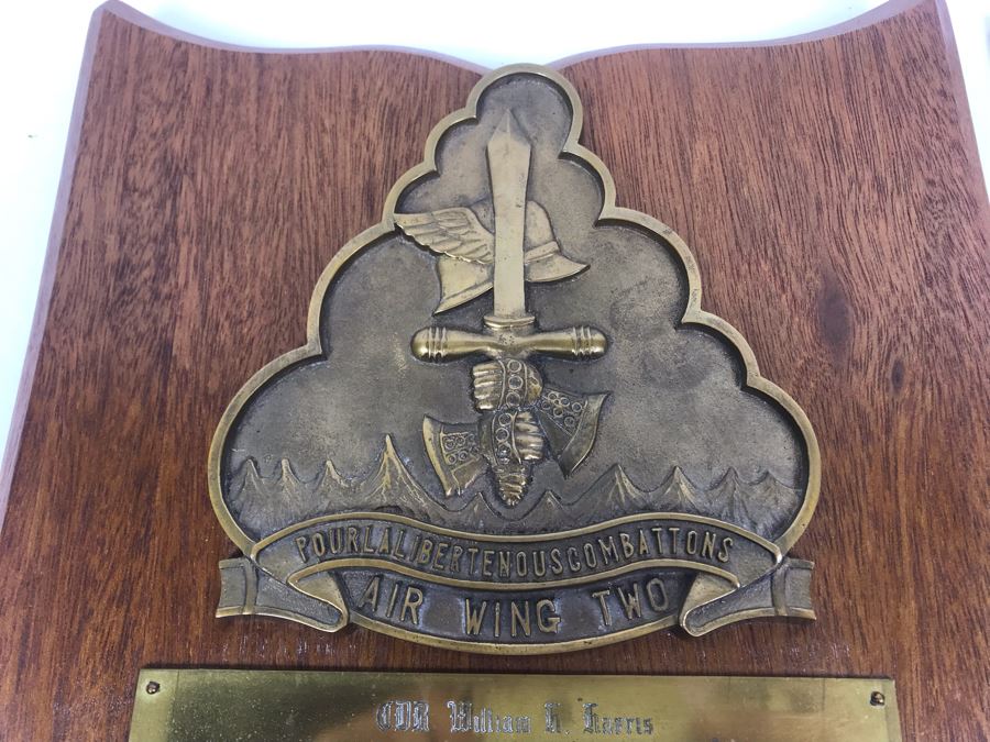Air Wing Two Relief Brass On Wood Plaque Presented To Cdr William 'Bill' H. Harris COMATK CARAIRWING TWO Dec 65 - Mar 67 Early Vietnam War [Photo 3]
